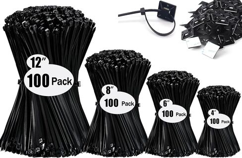 Zip Wire Ties 2100 Pack Small Cable Zip Ties with Cable Mounts Nylon Zip Cable Ties Assorted Sizes 4+6+8+12 Inch, Self-Locking Tie Wraps, UV Resistant Nylon Cable Ties for Indoor and Outdoor in Saudi Arabia