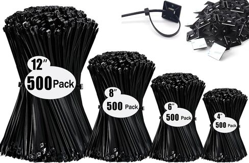 Zip Wire Ties 2100 Pack Small Cable Zip Ties with Cable Mounts Nylon Zip Cable Ties Assorted Sizes 4+6+8+12 Inch, Self-Locking Tie Wraps, UV Resistant Nylon Cable Ties for Indoor and Outdoor in Saudi Arabia