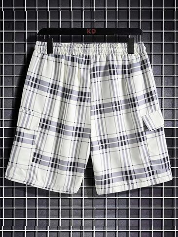 OYOANGLE Men's Plaid Print Drawstring Waisted Flap Pocket Shorts Straight Leg Casual Track Shorts in Saudi Arabia