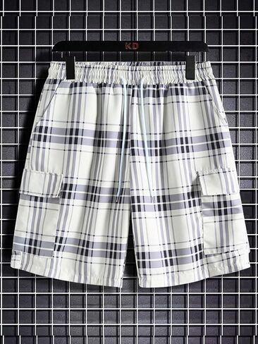 OYOANGLE Men's Plaid Print Drawstring Waisted Flap Pocket Shorts Straight Leg Casual Track Shorts in Saudi Arabia