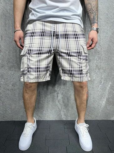 OYOANGLE Men's Plaid Print Drawstring Waisted Flap Pocket Shorts Straight Leg Casual Track Shorts in Saudi Arabia
