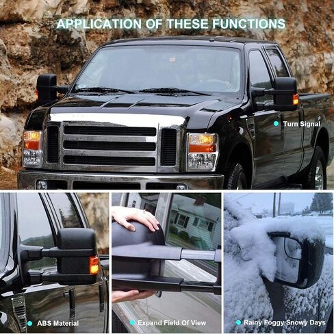 SCITOO Towing Mirrors Tow Mirrors Black Truck Mirrors fit for 1999-2007 for Ford for F250/for F350/for F450/for F550 Super Duty with Pair LH RH Power Heated Turn Signal Manual Folding and Telescoping in Saudi Arabia