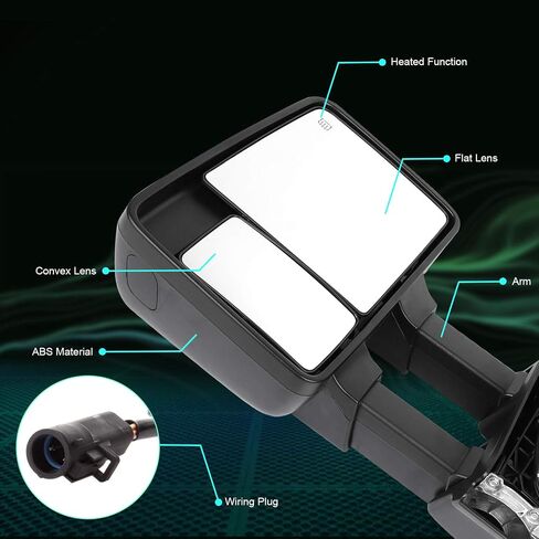SCITOO Towing Mirrors Tow Mirrors Black Truck Mirrors fit for 1999-2007 for Ford for F250/for F350/for F450/for F550 Super Duty with Pair LH RH Power Heated Turn Signal Manual Folding and Telescoping in Saudi Arabia