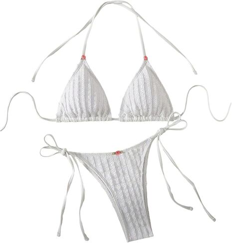 Women's Bikini Set Flower Tie Back Triangle Bathing Suit Set Tie Side Swimsuit 2 Piece Set in Saudi Arabia