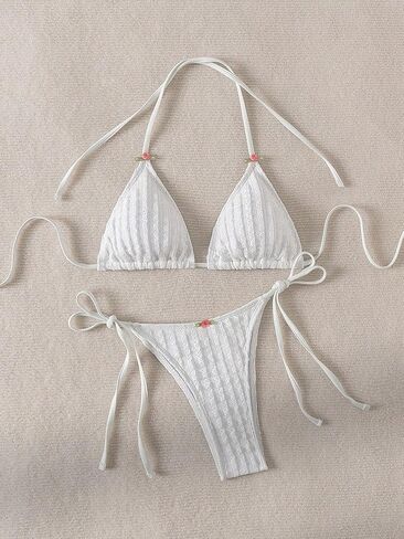 Women's Bikini Set Flower Tie Back Triangle Bathing Suit Set Tie Side Swimsuit 2 Piece Set in Saudi Arabia
