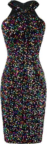 GRACE KARIN Sequin Dress for Women Sleeveless Sparkly Glitter Halter Dress Bodycon Mini Club Dresses 2024 in Saudi Arabia