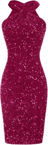 GRACE KARIN Sequin Dress for Women Sleeveless Sparkly Glitter Halter Dress Bodycon Mini Club Dresses 2024 in Saudi Arabia