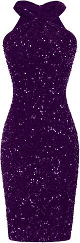 GRACE KARIN Sequin Dress for Women Sleeveless Sparkly Glitter Halter Dress Bodycon Mini Club Dresses 2024 in Saudi Arabia