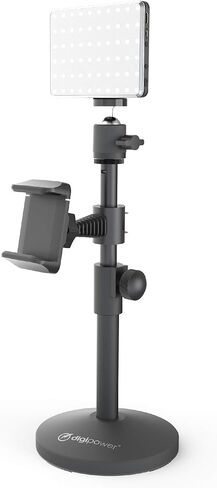DigiPower - The Acheiver - 60 LED Video Call Pro Kit | سطوع 10 مستويات، 3 أوضاع لدرجة حرارة اللون (3100-5500 كلفن) | يشتمل على حامل للهاتف والكاميرا، وحامل بمشبك، وكابل USB، وقاعدة حامل وعمود in Kuwait