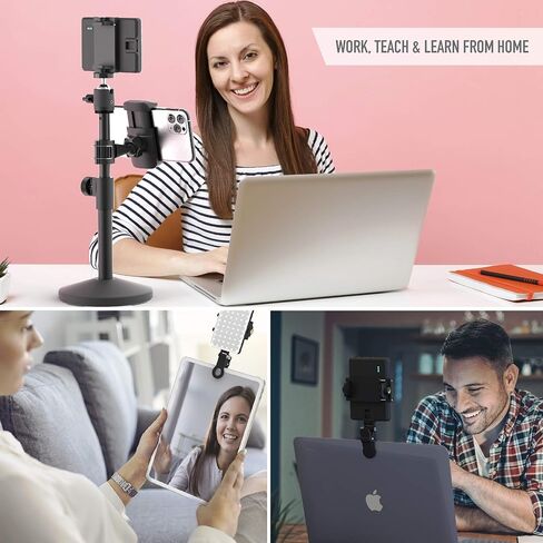 DigiPower - The Acheiver - 60 LED Video Call Pro Kit | سطوع 10 مستويات، 3 أوضاع لدرجة حرارة اللون (3100-5500 كلفن) | يشتمل على حامل للهاتف والكاميرا، وحامل بمشبك، وكابل USB، وقاعدة حامل وعمود in Kuwait