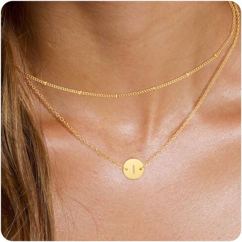 KELAIEN Layered Initial Necklace for Women Dainty 14K Gold Plated Letter Charm Necklace for Teen Girls Trendy Coin Pendant Non Tarnish Choker Necklaces Set A-Z Custom Tiny Cute Jewelry Gifts in Kuwait