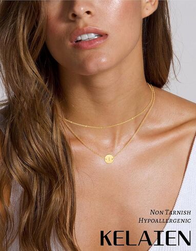 KELAIEN Layered Initial Necklace for Women Dainty 14K Gold Plated Letter Charm Necklace for Teen Girls Trendy Coin Pendant Non Tarnish Choker Necklaces Set A-Z Custom Tiny Cute Jewelry Gifts in Kuwait