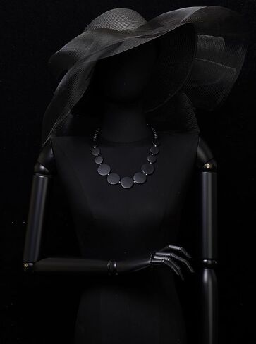 COOLSTEELANDBEYOND Wood Circle Disc Beads Chain Choker Collar Statement Necklace, Dress Party Event, Unique in Saudi Arabia