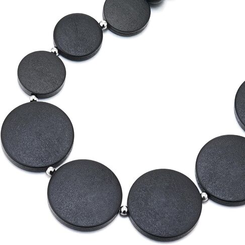 COOLSTEELANDBEYOND Wood Circle Disc Beads Chain Choker Collar Statement Necklace, Dress Party Event, Unique in Saudi Arabia