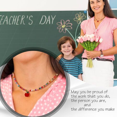 هدايا تقدير المعلم للنساء، قلادات مطرزة ملونة للمعلم اليدوية هدايا المعلم الشخصية الأشياء العصرية 18 قيراط مطلية بالذهب البوهيمي قلادة قلادة نهاية العام هدايا المعلم in Kuwait