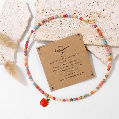 هدايا تقدير المعلم للنساء، قلادات مطرزة ملونة للمعلم اليدوية هدايا المعلم الشخصية الأشياء العصرية 18 قيراط مطلية بالذهب البوهيمي قلادة قلادة نهاية العام هدايا المعلم in Kuwait