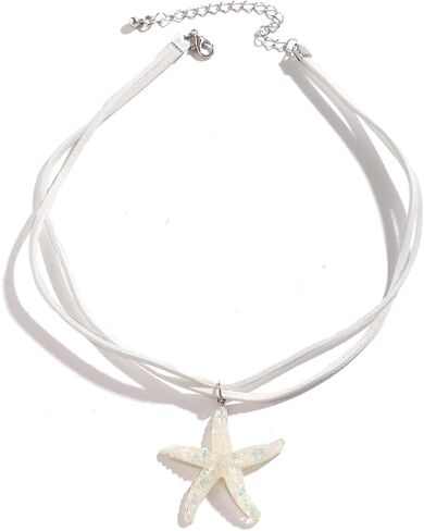 Starfish Necklace for Women Starfish Pendant Necklace White Blue Silver Starfish Necklace Boho Layered Starfish Pendant Choker Summer Beach Necklaces Jewelry for Women Girls in Saudi Arabia