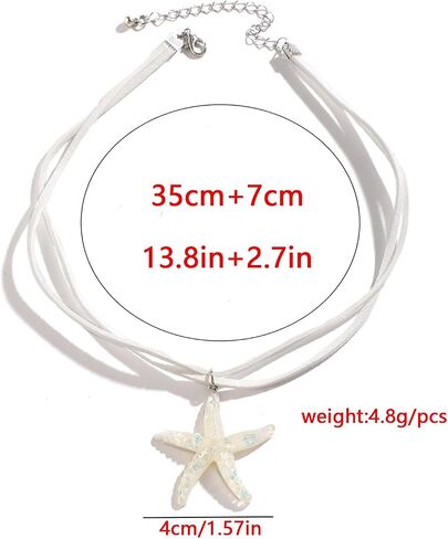 Starfish Necklace for Women Starfish Pendant Necklace White Blue Silver Starfish Necklace Boho Layered Starfish Pendant Choker Summer Beach Necklaces Jewelry for Women Girls in Saudi Arabia