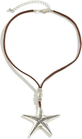 Starfish Necklace for Women Starfish Pendant Necklace White Blue Silver Starfish Necklace Boho Layered Starfish Pendant Choker Summer Beach Necklaces Jewelry for Women Girls in Saudi Arabia