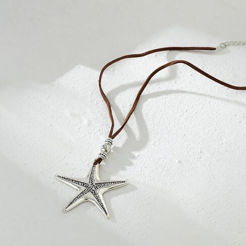 Starfish Necklace for Women Starfish Pendant Necklace White Blue Silver Starfish Necklace Boho Layered Starfish Pendant Choker Summer Beach Necklaces Jewelry for Women Girls in Saudi Arabia