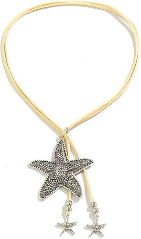 Starfish Necklace for Women Starfish Pendant Necklace White Blue Silver Starfish Necklace Boho Layered Starfish Pendant Choker Summer Beach Necklaces Jewelry for Women Girls in Saudi Arabia
