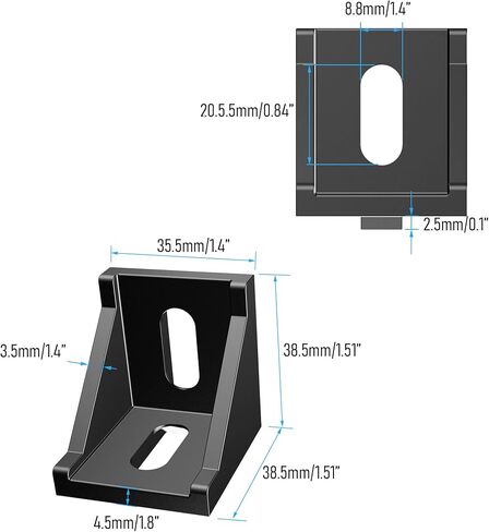 4Pcs Inside Corner Bracket Gusset，2 Hole Aluminum L Bracket Connector for 4040mm Aluminum Extrusion Profile 40x40 with Slot 8mm, Sliver Tone in Saudi Arabia