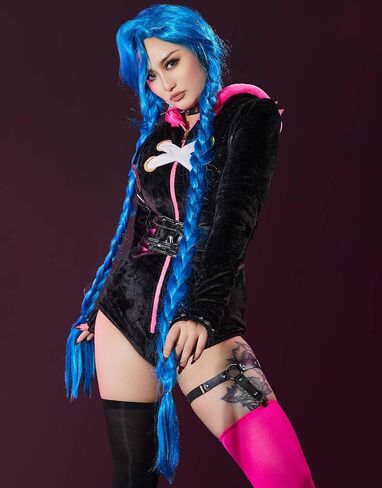 miccostumes Women's Costume Plush Hooded Bodysuit Lingerie Set Thigh Socks with Choker in Saudi Arabia