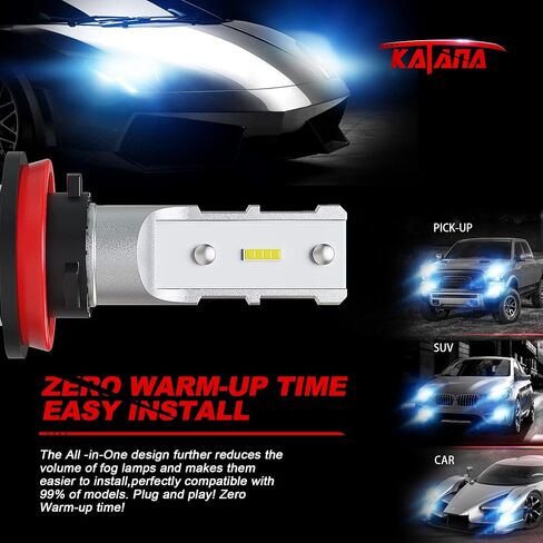 مصابيح ضباب KATANA H11 LED، H8 H9 2800 لومن 5530 رقاقة ساطعة للغاية 6500K زينون أبيض حزمة من 2 in Kuwait