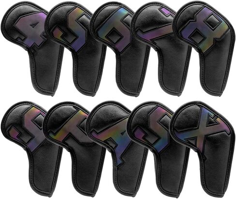 10pcs Premium Golf Iron Head Covers Headcovers Set Synthetic Leather Golf Iron Club Covers for Golf Clubs Black with Discolored Number #4-9, Sw, Pw, Aw, Xw Iron Covers for Mizuno, Callaway, Ping in Saudi Arabia