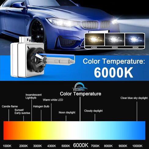 D1S HID Headlight Bulbs, 6000K Cold White 35W 7600LM Super Bright Xenon Replacement High Low Beam Headlights Bulbs Set D1R/D1C HID Lights for Cars, 5 Years Lifetime - Pack of 2 in Saudi Arabia