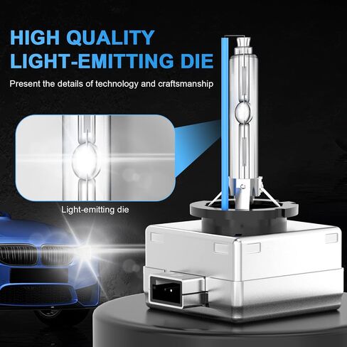 D1S HID Headlight Bulbs, 6000K Cold White 35W 7600LM Super Bright Xenon Replacement High Low Beam Headlights Bulbs Set D1R/D1C HID Lights for Cars, 5 Years Lifetime - Pack of 2 in Saudi Arabia