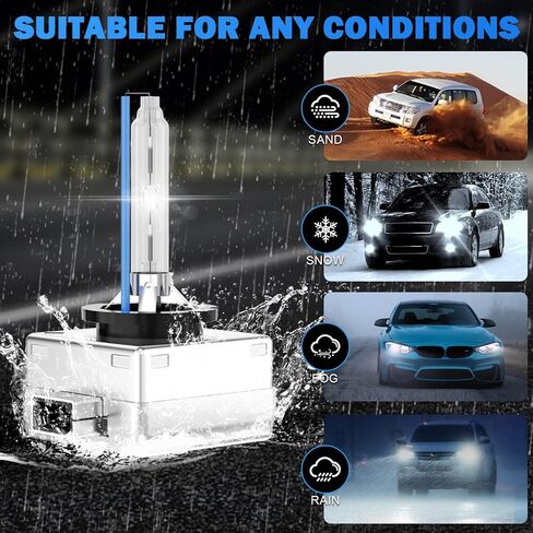 D1S HID Headlight Bulbs, 6000K Cold White 35W 7600LM Super Bright Xenon Replacement High Low Beam Headlights Bulbs Set D1R/D1C HID Lights for Cars, 5 Years Lifetime - Pack of 2 in Saudi Arabia