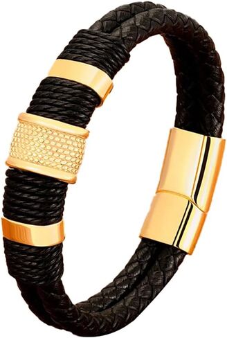 Stainless Steel Braided Leather Bracelet for Men Cuff Bracelet with Magnetic Clasp DD154 in Saudi Arabia