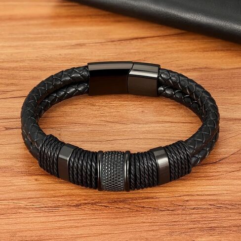 Stainless Steel Braided Leather Bracelet for Men Cuff Bracelet with Magnetic Clasp DD154 in Saudi Arabia
