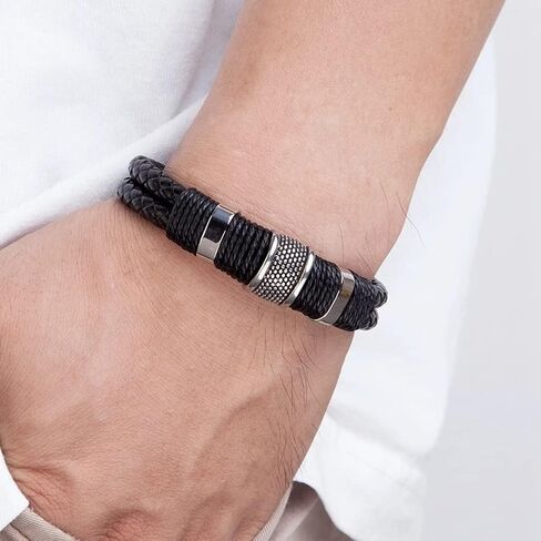 Stainless Steel Braided Leather Bracelet for Men Cuff Bracelet with Magnetic Clasp DD154 in Saudi Arabia