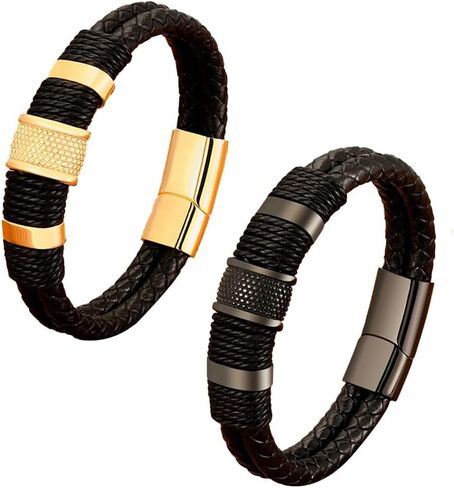 Stainless Steel Braided Leather Bracelet for Men Cuff Bracelet with Magnetic Clasp DD154 in Saudi Arabia
