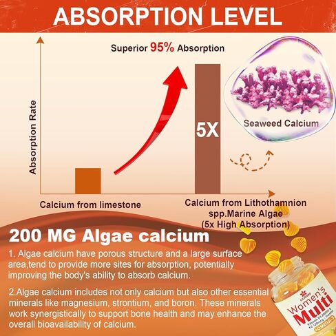Womens Multivitamin Gummies, Sugar-Free Methylated Multivitamins w/D3 + K2, Vegan Omega 3, Algae Calcium, Daily Vitamin A C E B6 B12 Folate, Inositol, Minerals for Energy, Mood, Bone, Hormore, 60 Cts in Saudi Arabia