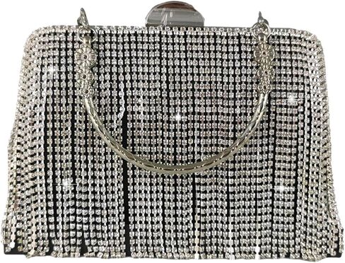 Boutique De FGG Tassel Crystal Clutch Purse, Elegant Evening Bag for Brides, Wedding Party Rhinestone Handbags in Saudi Arabia