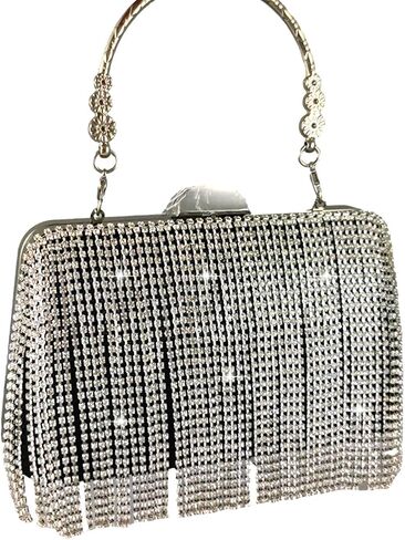 Boutique De FGG Tassel Crystal Clutch Purse, Elegant Evening Bag for Brides, Wedding Party Rhinestone Handbags in Saudi Arabia