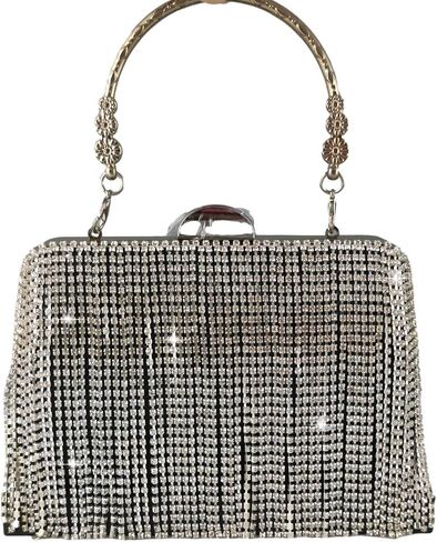 Boutique De FGG Tassel Crystal Clutch Purse, Elegant Evening Bag for Brides, Wedding Party Rhinestone Handbags in Saudi Arabia