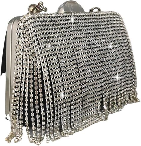Boutique De FGG Tassel Crystal Clutch Purse, Elegant Evening Bag for Brides, Wedding Party Rhinestone Handbags in Saudi Arabia