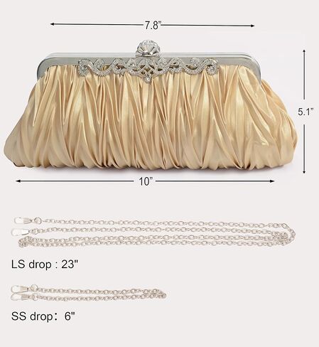 PULAMA Clutch Purse for Women, Pleated Satin Bridal Clutch Wallet Crossbody Evening Bag for Wedding & Prom Party in Saudi Arabia
