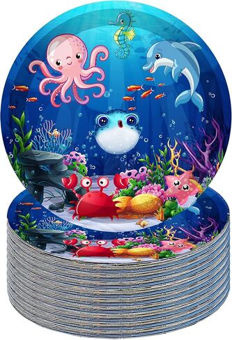 40Pcs Under the Sea Birthday Party Supplies Ocean Sea Life Party Paper Plates Ocean Animal Dessert Plates for Sea Horse Puffer Fish Octopus Marine Animals Theme Under The Sea Party Decorations (Sea) in Saudi Arabia
