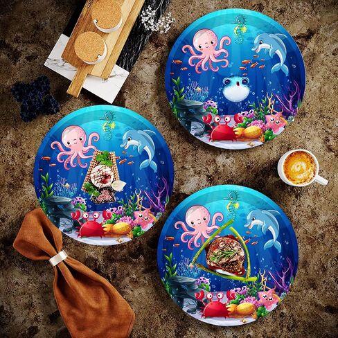 40Pcs Under the Sea Birthday Party Supplies Ocean Sea Life Party Paper Plates Ocean Animal Dessert Plates for Sea Horse Puffer Fish Octopus Marine Animals Theme Under The Sea Party Decorations (Sea) in Saudi Arabia