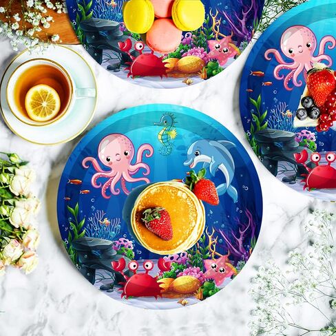 40Pcs Under the Sea Birthday Party Supplies Ocean Sea Life Party Paper Plates Ocean Animal Dessert Plates for Sea Horse Puffer Fish Octopus Marine Animals Theme Under The Sea Party Decorations (Sea) in Saudi Arabia