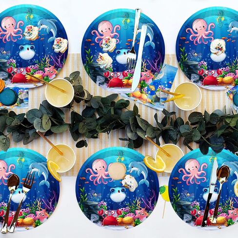 40Pcs Under the Sea Birthday Party Supplies Ocean Sea Life Party Paper Plates Ocean Animal Dessert Plates for Sea Horse Puffer Fish Octopus Marine Animals Theme Under The Sea Party Decorations (Sea) in Saudi Arabia