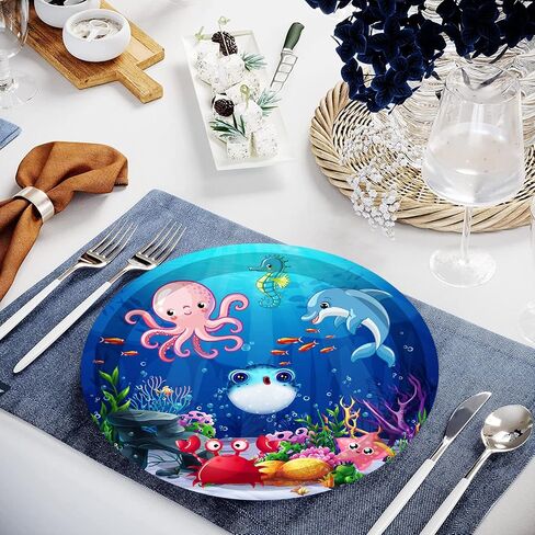 40Pcs Under the Sea Birthday Party Supplies Ocean Sea Life Party Paper Plates Ocean Animal Dessert Plates for Sea Horse Puffer Fish Octopus Marine Animals Theme Under The Sea Party Decorations (Sea) in Saudi Arabia