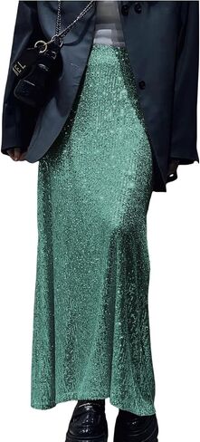 Women's Shiny Sparkly Sequin Maxi Skirt Sexy Glitter High Waist Stretchy Long Skirts Night Out Bodycon Party Clubwear in Saudi Arabia