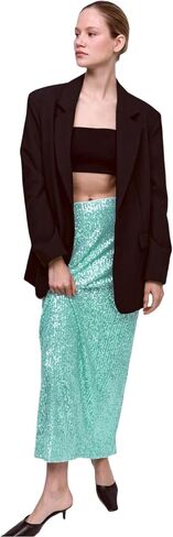 Women's Shiny Sparkly Sequin Maxi Skirt Sexy Glitter High Waist Stretchy Long Skirts Night Out Bodycon Party Clubwear in Saudi Arabia