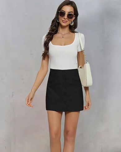Womens Mini Skirts Bodycon Short Skirt Button Down Skirts for Women with Pockets Hign Waist A-line in Saudi Arabia